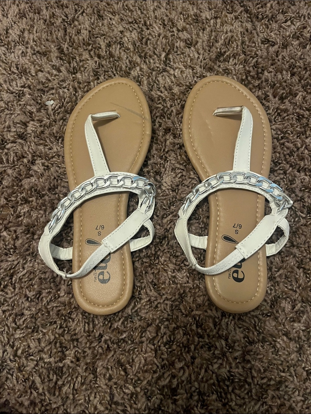 Rue21 White Toe-Post Sandals with Silver Chain Accent